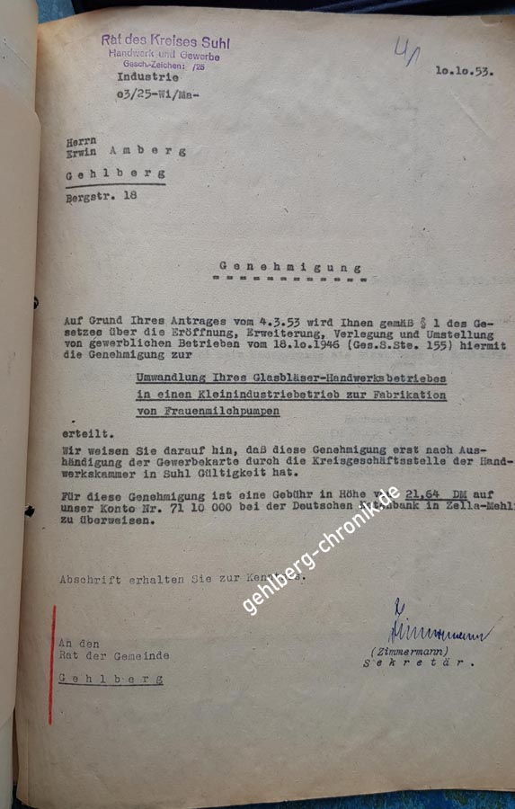 1953 018 10 10 Gewerbegenehmigung Amberg