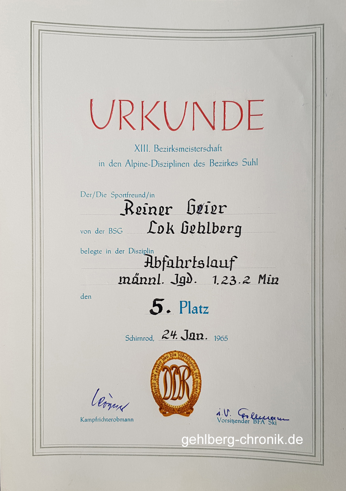 1965 014 Gier Urkunde Abfahrt