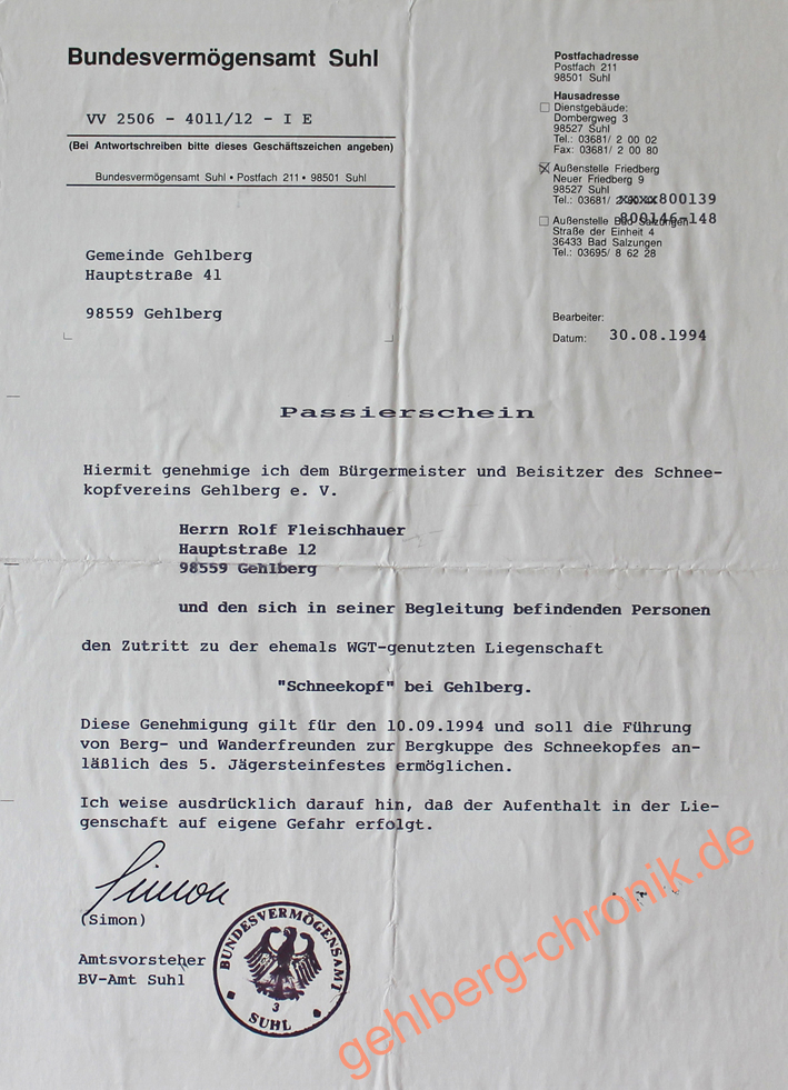1994 013 Passierschein